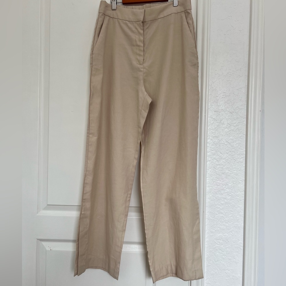 H&M Side-Slit Straight Leg Trousers | beige | 10